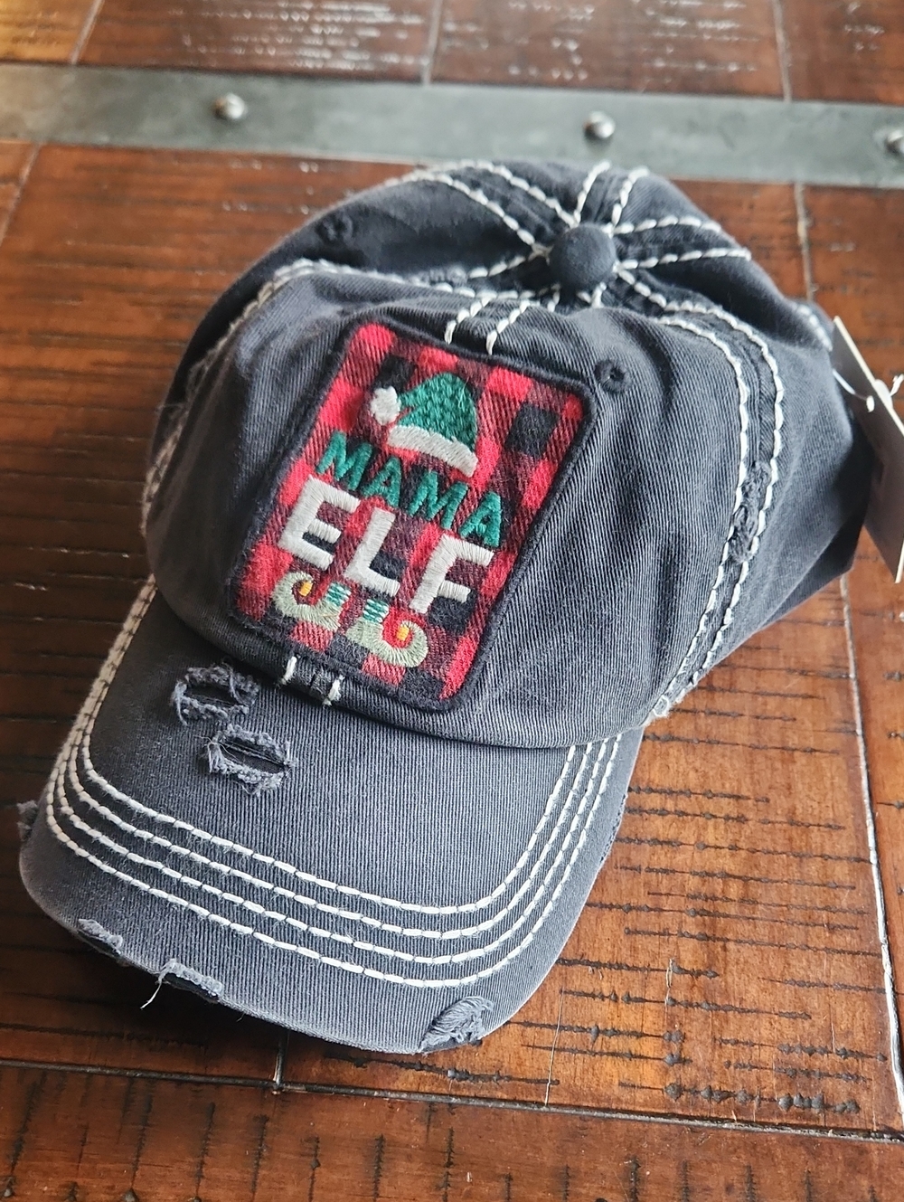 NWT Mama Elf Distressed Baseball Cap - Gray